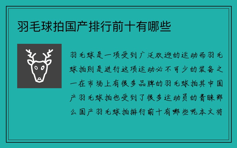 羽毛球拍国产排行前十有哪些