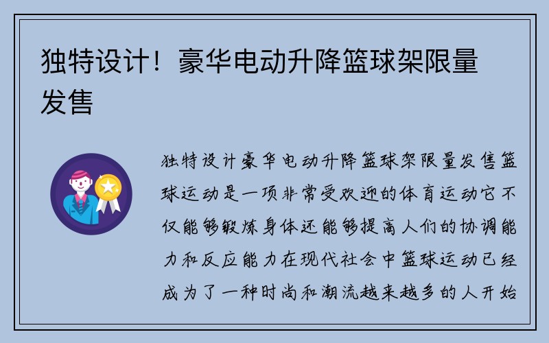 独特设计！豪华电动升降篮球架限量发售